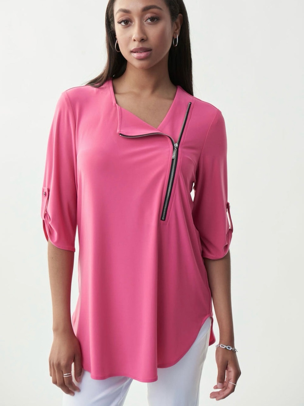 NWT Joseph Ribkoff Pink Asymmetric Zip Tunic Top 6 Raspberry Sorbet 221170